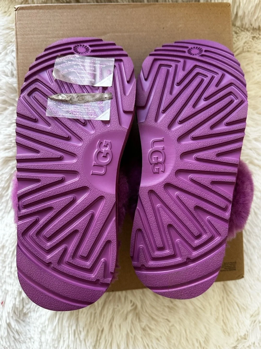 UGG Purple Glitter Cozy II Shearling Fur Slip On Mule Slippers Girls Size 4